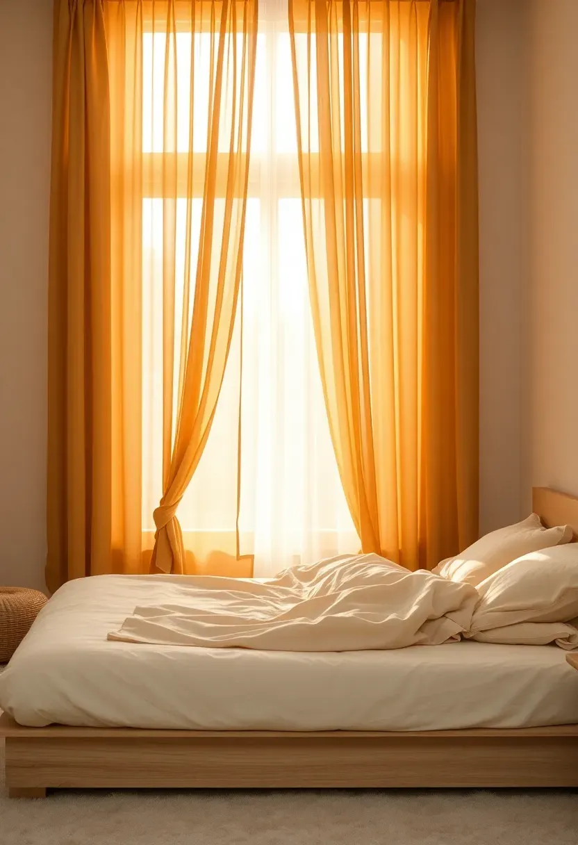 Sheer amber curtains for golden light