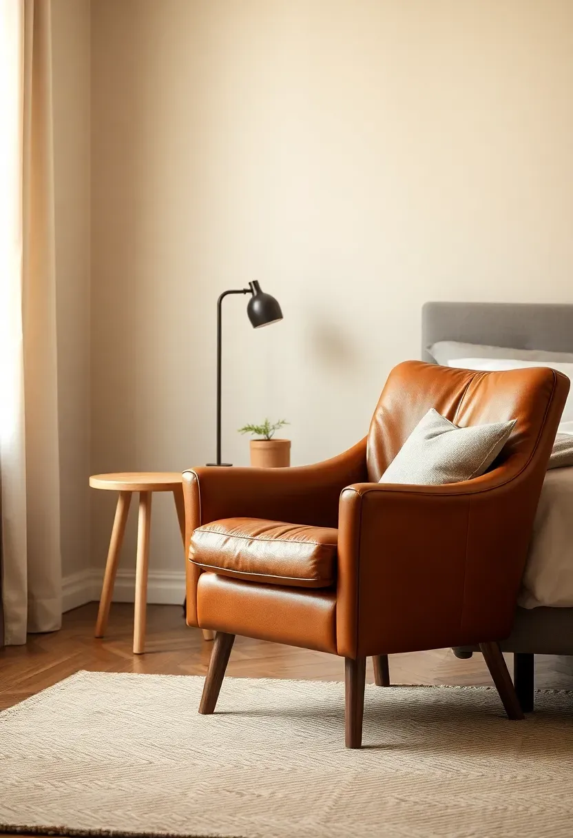 Caramel leather reading chair