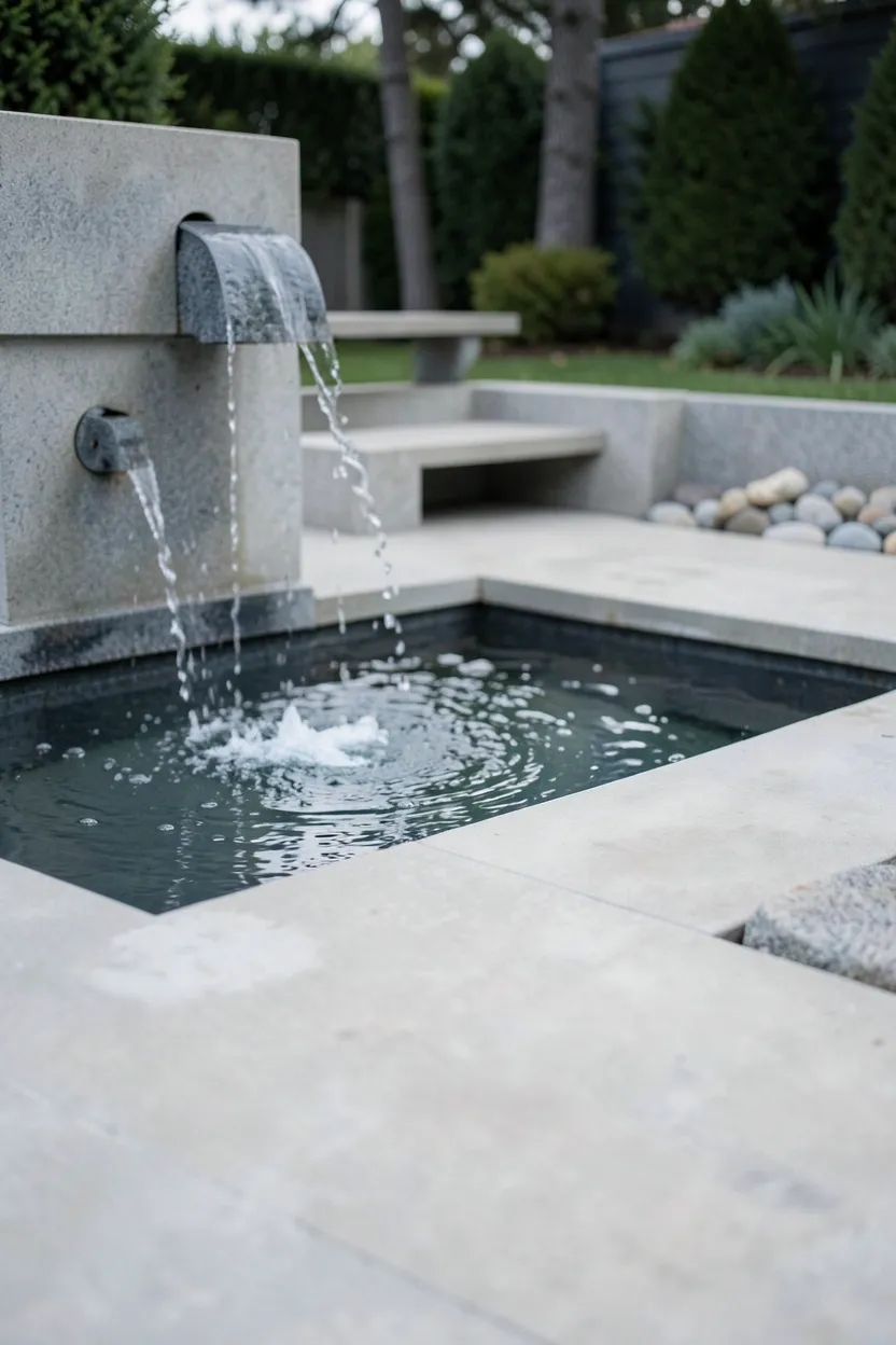 Concrete Patio with Water Feature