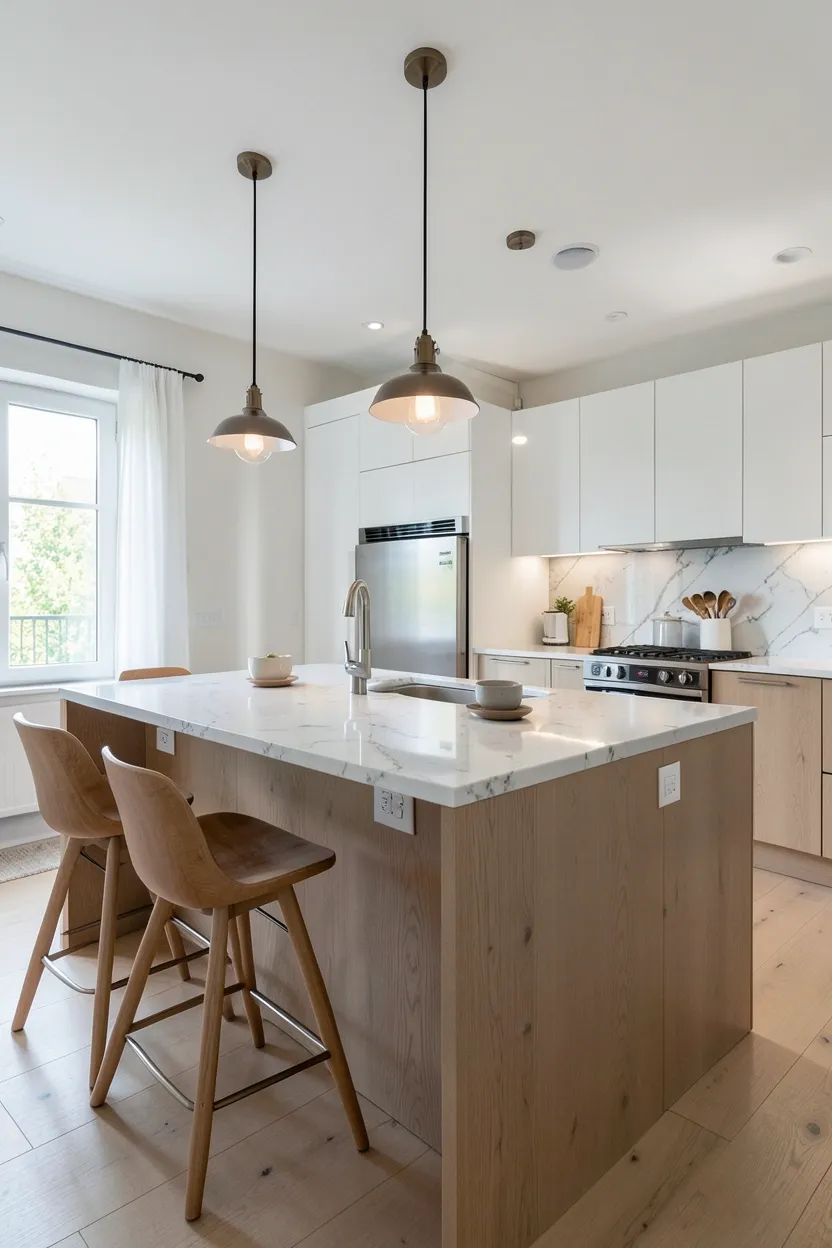 Integrated Dining Counter in Scandinavian Kitchen